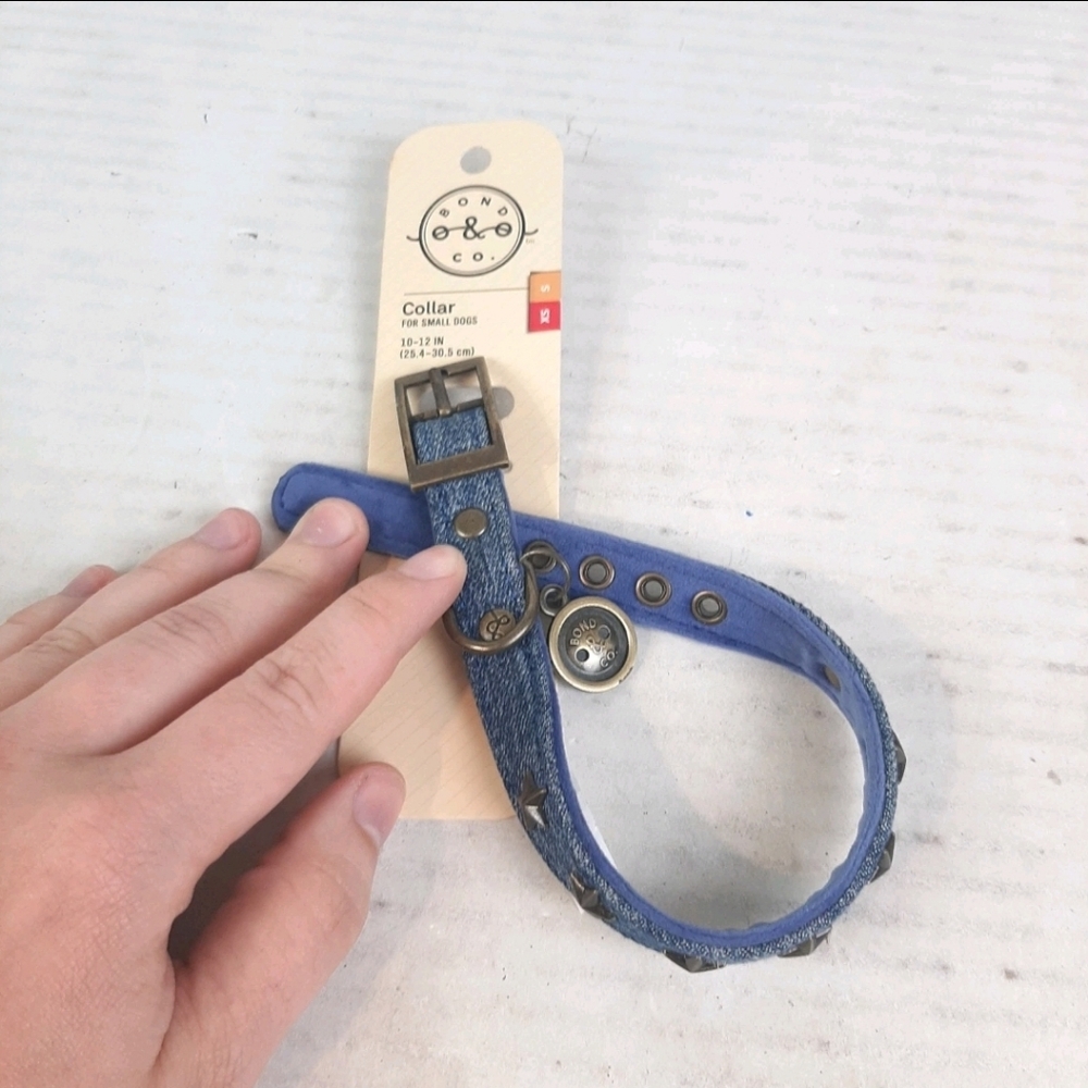 Bond & Co Blue Denim Collar For Dogs W/ Star Studs Small (10-12 In.)